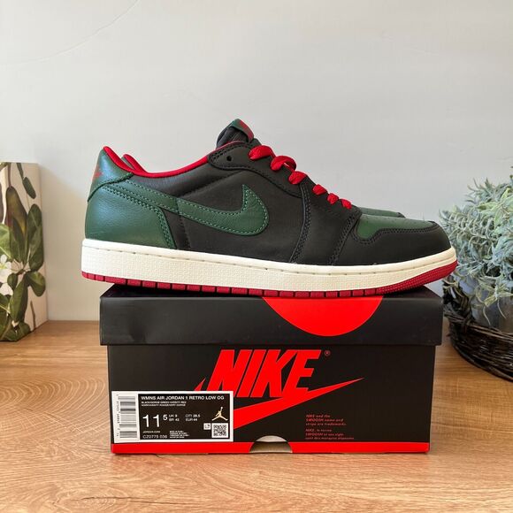 Nike Air Jordan 1 Retro Low OG Black Gorge Green Varsity Red Men's Size 10